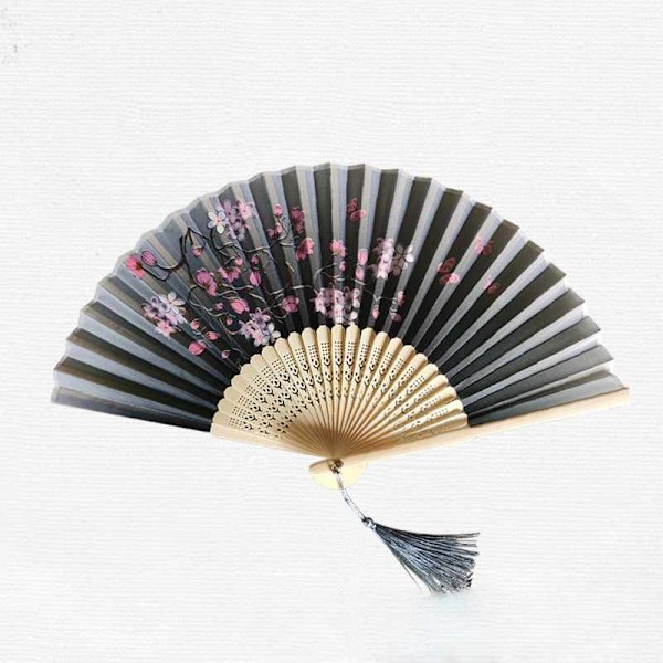Fan Silk with Tassel - Various Colors Svart Blomma