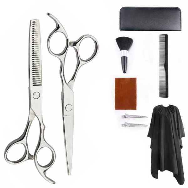 Professionelt frisørsæt, saks, kam, klips, kasket 9 dele - Delux Silver