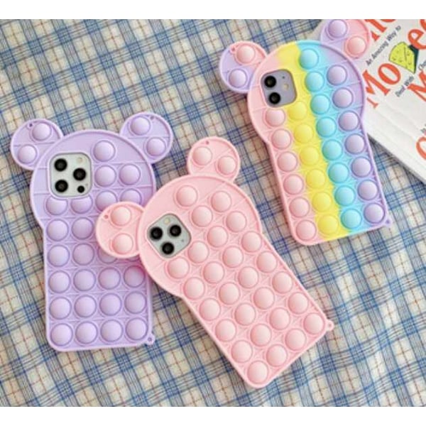 iPhone 12 / iPhone 12 Pro Skal - Pop it Fidget Multicolor Nalle Björn Rosa