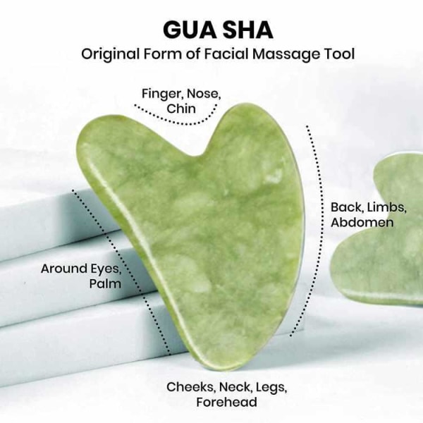 Gua Sha Skrapa Stor Avancerad + Jade Roller Stor Taggig - Grön