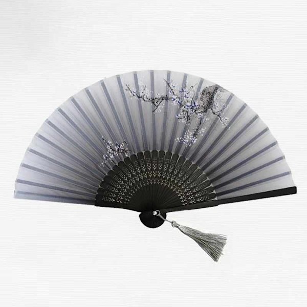 Fan Silk with Tassel - Various Colors Svart Blomma