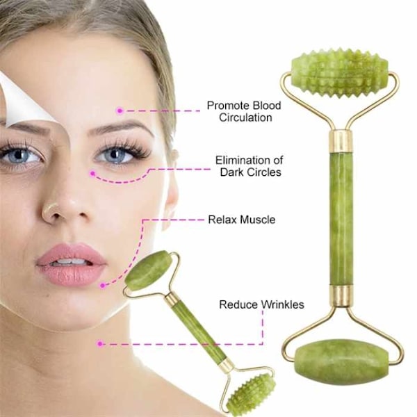 Gua Sha Scraper + Jade Roller Large Taggig - vihreä