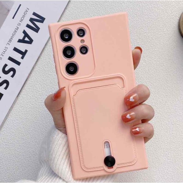 Samsung Galaxy S21 Ultra Case - Mikrokuituinen silikoni Card Holla Pink