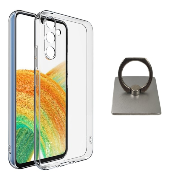 Samsung Galaxy A34 5G Shell & Square Finger Holder - Suojaa ja mukavuutta - Hopea