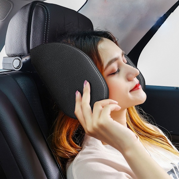 Headrest / Sleeping support for car seats - Leather Black