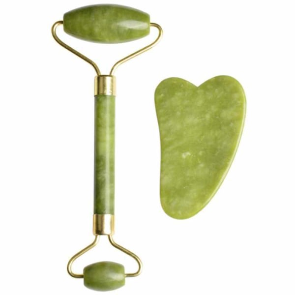 Gua Sha Scraper + Jade Roller Large - Vihreä