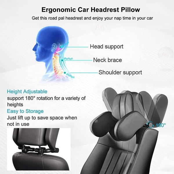 Headrest / Sleeping support for car seats - Leather Black