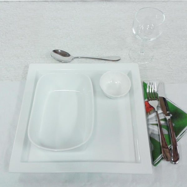 Spisestel i porcelæn - Dyb tallerken med skål og kurv - VM07 - 1 Vit
