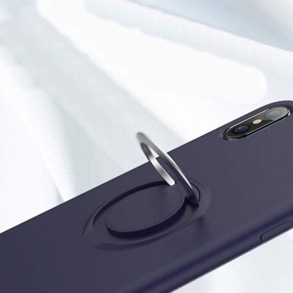 iPhone XS MAX silikon mikrofiber skal med ringhållare Mörkblå