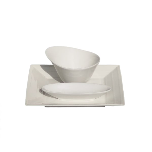 Spisestel i porcelæn B002 Tallerken, oval og skål - 10 stk. Vit