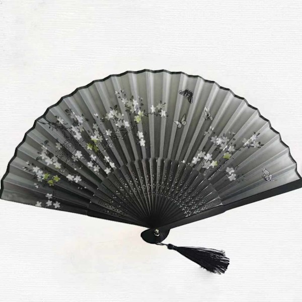 Fan Silk with Tassel - Various Colors Svart Bambu