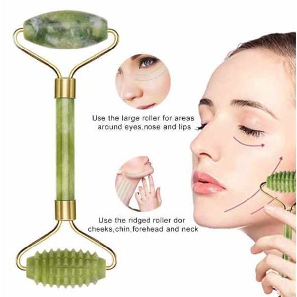 Gua Sha Scraper Large Advanced + Jade Roller Large Jagged - Vihreä