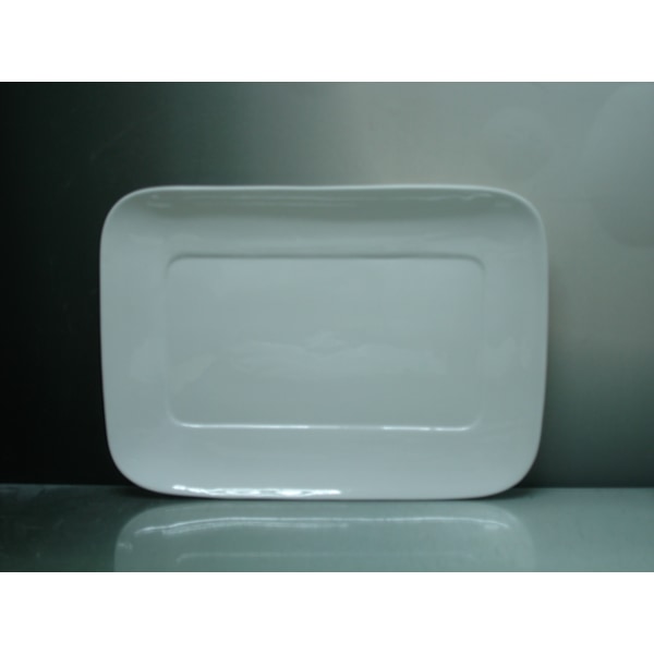 Aflang porcelænstallerken - afrundede kanter - 6 stk. Vit