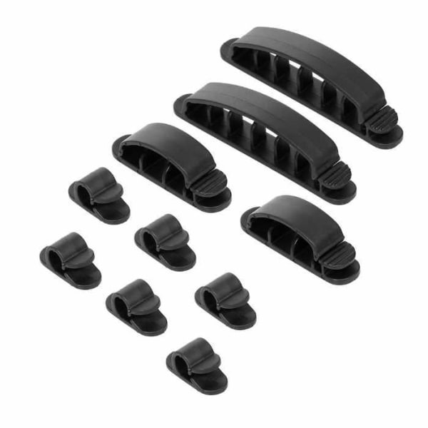 10-pak - Kabelclips - Selvklæbende sæt i forskellige størrelser! Black