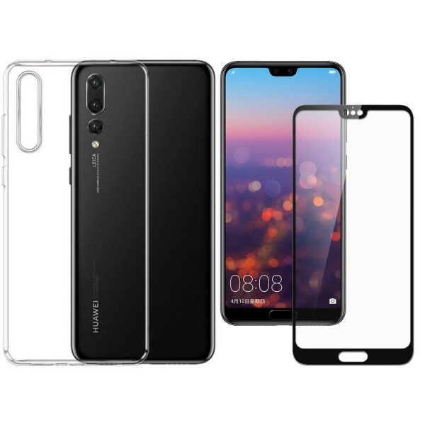 Huawei P20 - läpinäkyvä kuori + täysin karkaistu suojalasi Anti