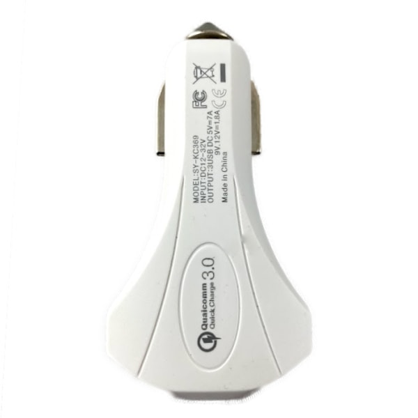 USB Laddare - Bilen 3 Uttag vit Vit