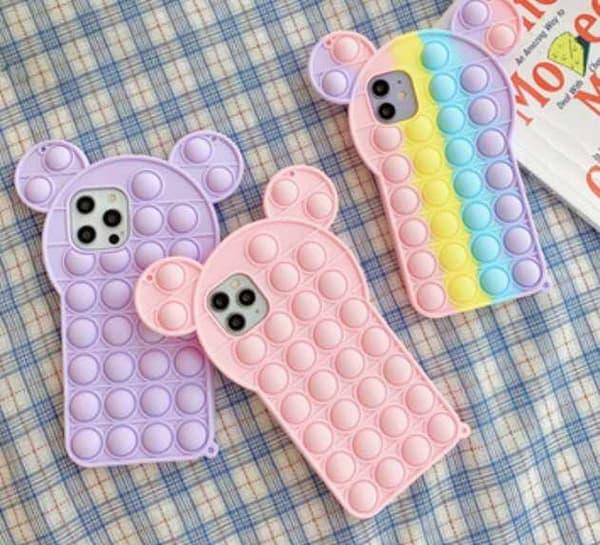 iPhone 12 Pro Max Skal - Pop it Fidget Multicolor Nalle Rosa