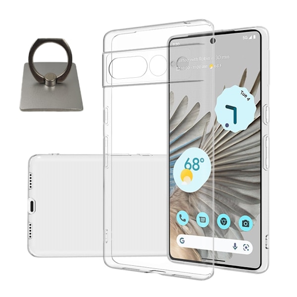 Google Pixel 7 Pro Shell & Square Finger Holder - Suojaa ja mukavuutta - Hopea