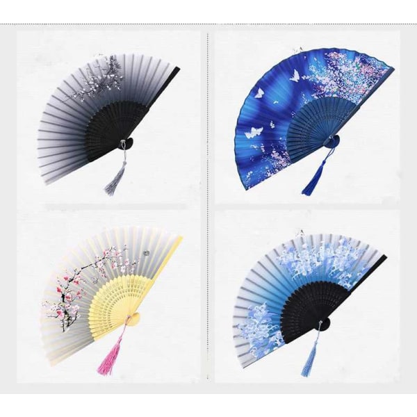 Fan Silk with Tassel - Various Colors Svart Blomma