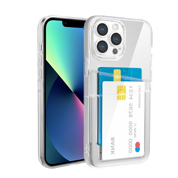 iPhone 14 Pro Max - Transparent Skal Dubbel Kortfack + Härdat Skyddsglas