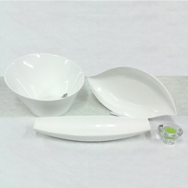 Spisestel i porcelæn - Skål og tallerken - GM36 - 6 dele Vit