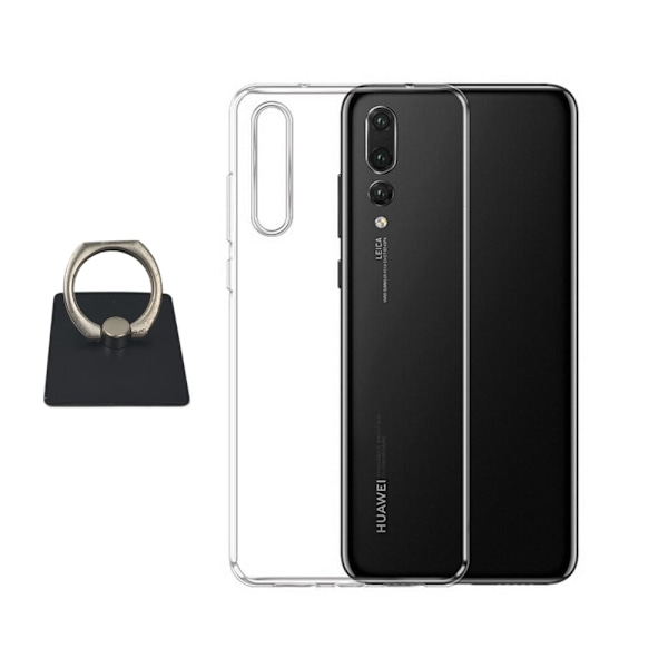 Huawei P20 Shell & Square Finger Holder - Suojaa ja mukavuutta - Musta