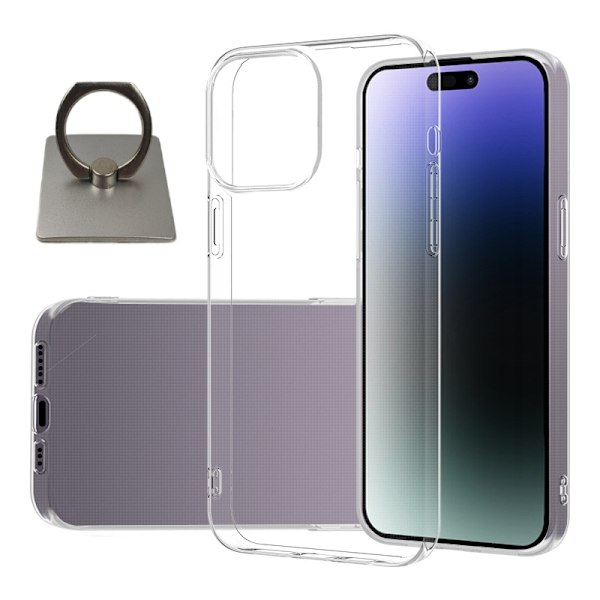 iPhone 15 Plus Shell & Square Finger Holder - Suojaa ja mukavuutta - Hopea