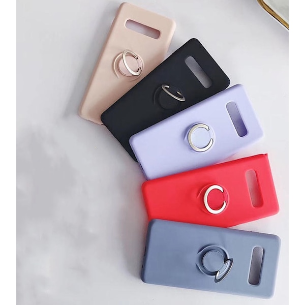Samsung Galaxy S10e kotelo - mikrokuituinen silikoni, jossa on sormuksen pidike Rosa