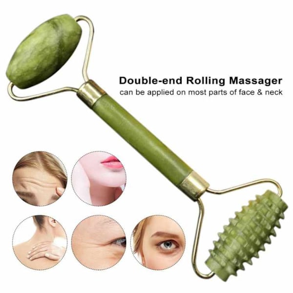 Gua Sha Scraper + Jade Roller Large Taggig - vihreä
