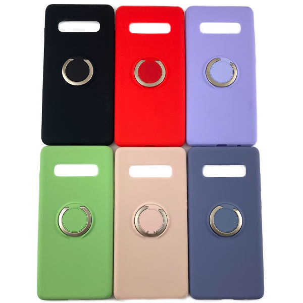 Samsung Galaxy S10+ silikon mikrofiber skal med ringhållare Svart