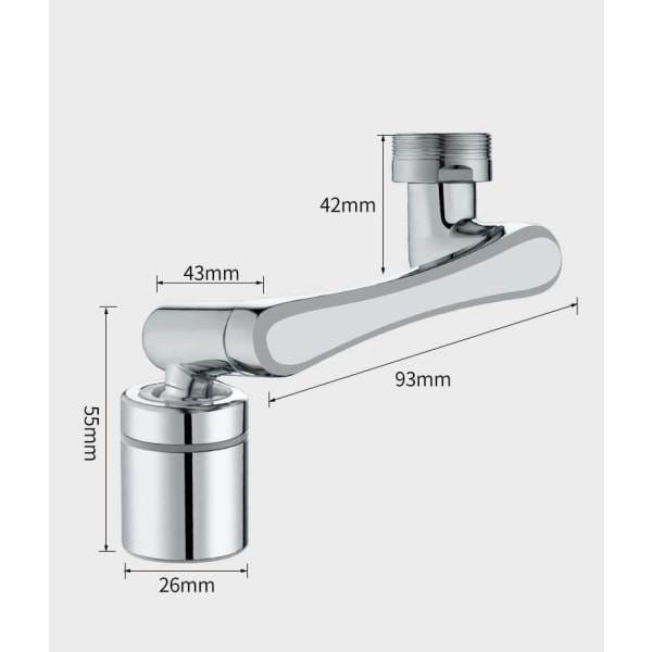 Svingbar forlængerhane - multifunktionel 1440 graders dyse med to tilstande Aluminum