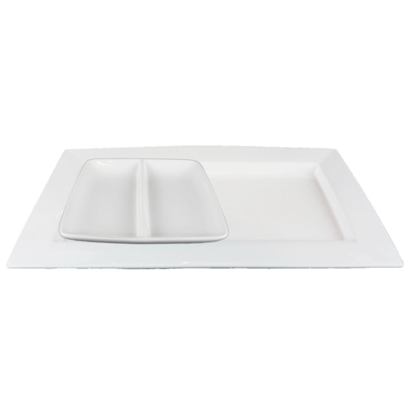 Spisestel i porcelæn - Tallerken med høj kant + minitallerken 2- Vit