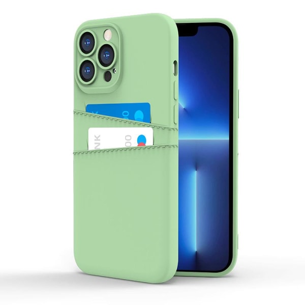 iPhone 14 Pro Skal - Mikrofiber Silikon Dubbelt Kortfack Grön