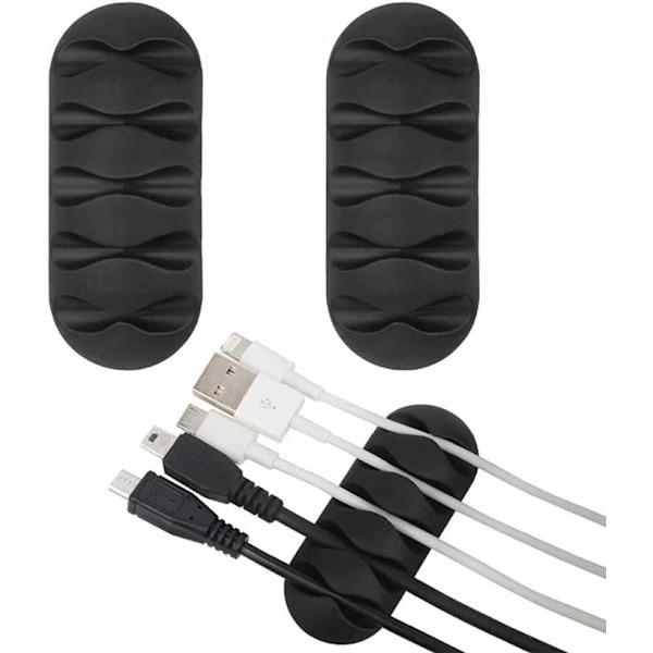 2-Pack - Kabelhållare Självhäftande - Fem kablar Transparent