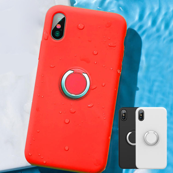 iPhone XS MAX silikon mikrofiber skal med ringhållare Röd
