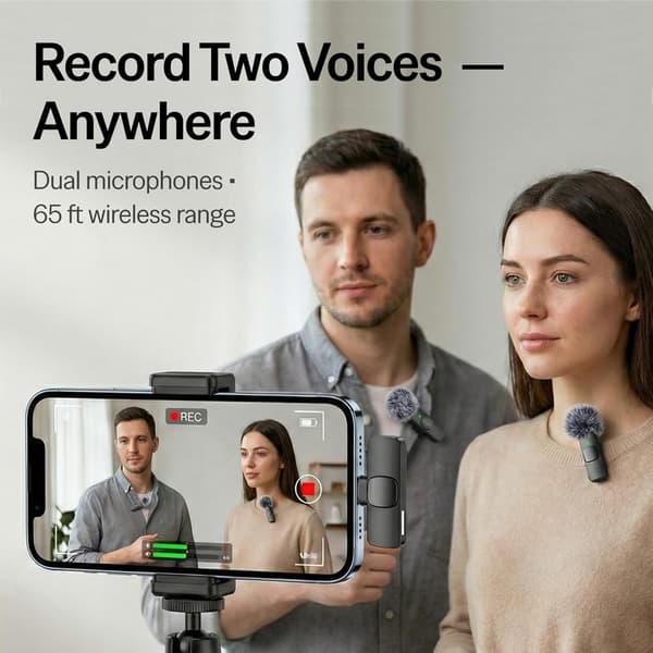 Trådløs minimikrofon til iPhone, iPad, Android til videooptagelse - iPhone-mikrofon krystalklar optagelse med USB-C til indholdsskabere