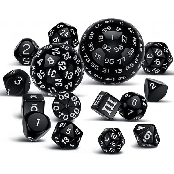 15-delt komplet polyedrisk terningesæt med D3 til D100 til D&D, MTG RPG bordrollespil
