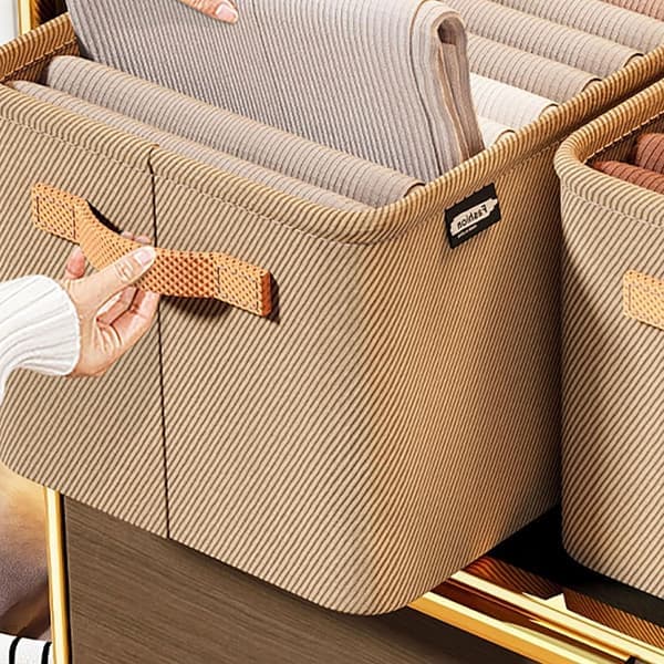 Oppbevaringskurv for klær - Khaki (stålring) - Ekstra stor [48*28*25CM]
