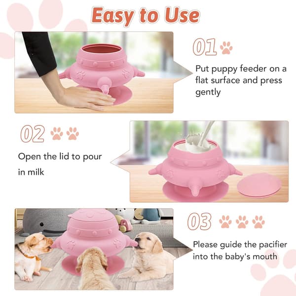 240 ml silikone hvalpefoder og ammestations til flere hvalpe, killinger, kaniner - Inkluderer 4 ammeartikler (Pink) Pink