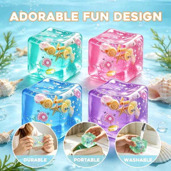 Ice Cube Squishy Stressboll, Långsamt Stigande Sensorisk Leksak med Snäcka, Ångestlindring för Vuxna Tonåringar Barn – Blå Blue