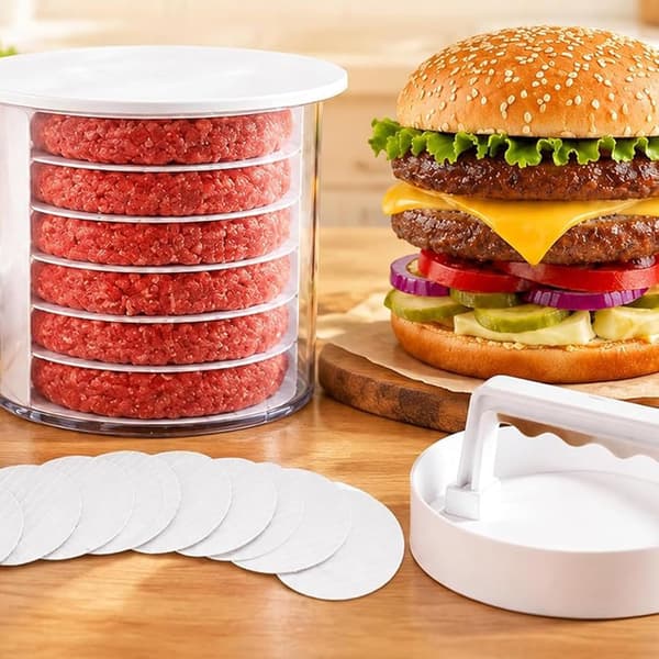Hamburgarpress med förvaringsbehållare (5 lager)