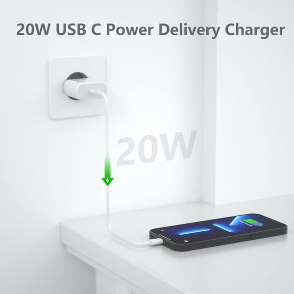 20W USB-C hurtigladeradapter for iPhone 8/9/10/11/12/13/14 Pro Max, USB-C Power Bank reiselader, egnet for Europa