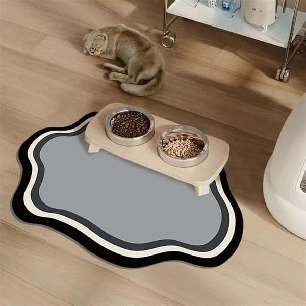 Absorberende kæledyrsfodermåtte Ingen pletter Kæledyrsmåtte til mad- og vandskål Hurtigtørrende hunde- og kattevanddispensermåtte til rodede drikkere Lysegrå, 16\" x 24\"