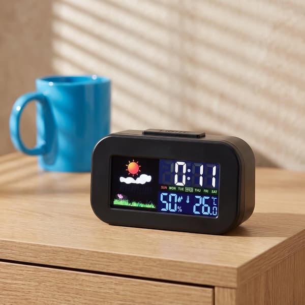 Soveromsvekkerklokke, digitalt termometer og hygrometer for kontoret