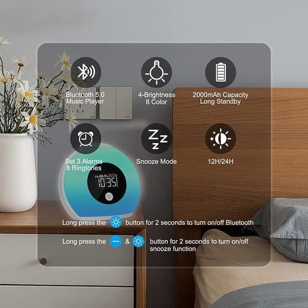 Vækkeur med lys og Bluetooth-højttaler, natlys til børn,