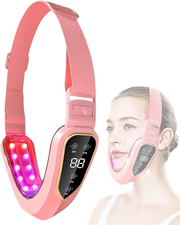 Adjustable Facial Support | 12 Vibration Modes + 5 LED Lights | Ergonomic Design | Portable Comfort (Pink)