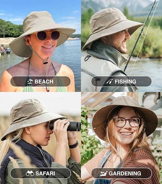 Fiskehat UPF 50+ Bredskygget Solhat til Mænd og Kvinder, Herre Bøllehat med UV-beskyttelse til Vandring Strandhatte (Khaki)