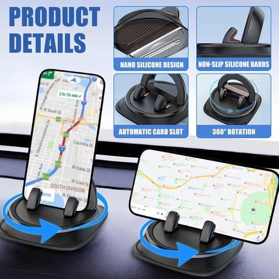 Biltelefonholder - Mobiltelefonholder - Sikker navigation - 360-graders roterbar - Universal - Sort
