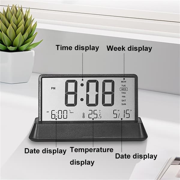 LED-display digital vekkerklokke med temperaturkalender slumrefunksjon svart