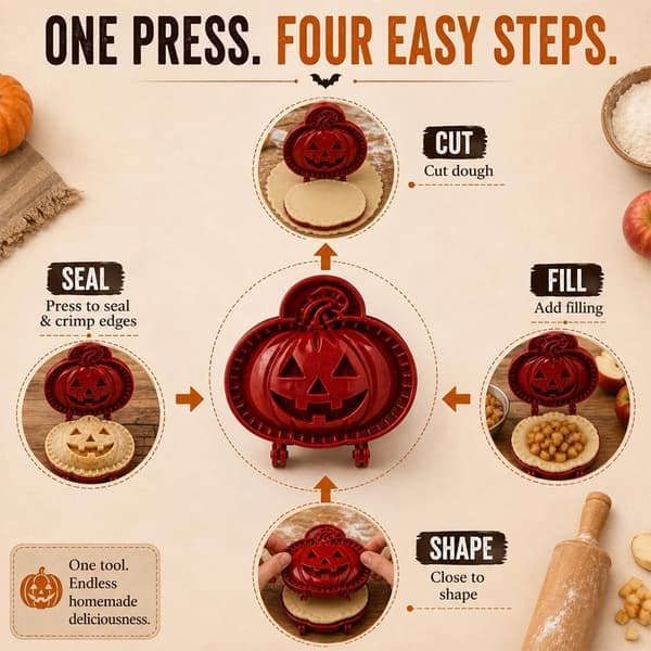 8-Design Halloween Filled Pie Press Collection, Reusable Halloween Mold